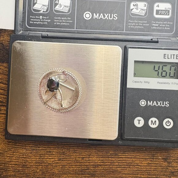 VTG Sterling SIlver 925 Hematite Flower Design Circle Brooch Size 1" Diameter - Picture 10 of 12